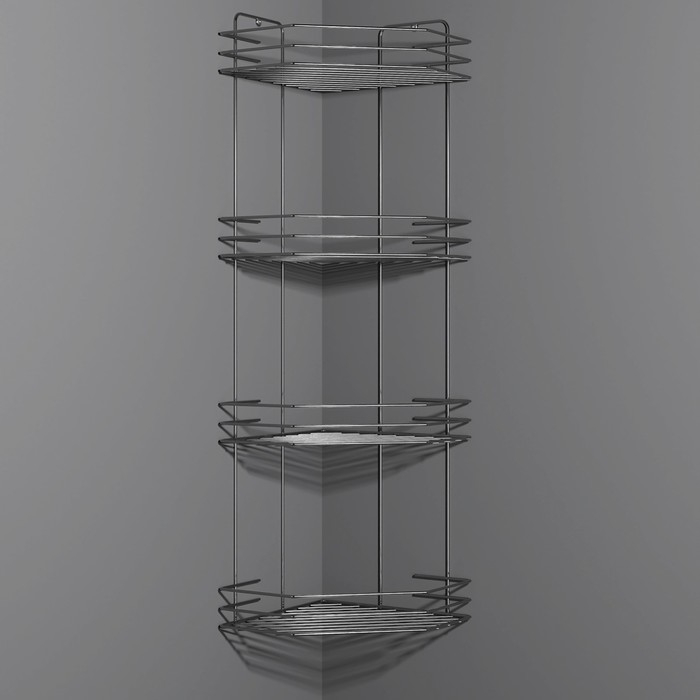Полка для ванной угловая 4-х ярусная, 20,5&times;20,5&times;72 см, цвет хром
