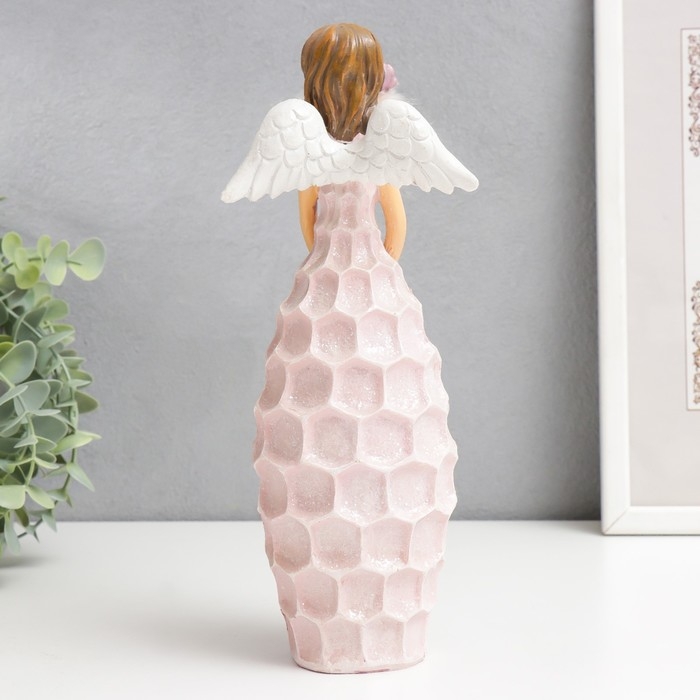 Сувенир полистоун "Девушка в розовом платье-сотах с розочкой" 9,5х8х25,5 см
