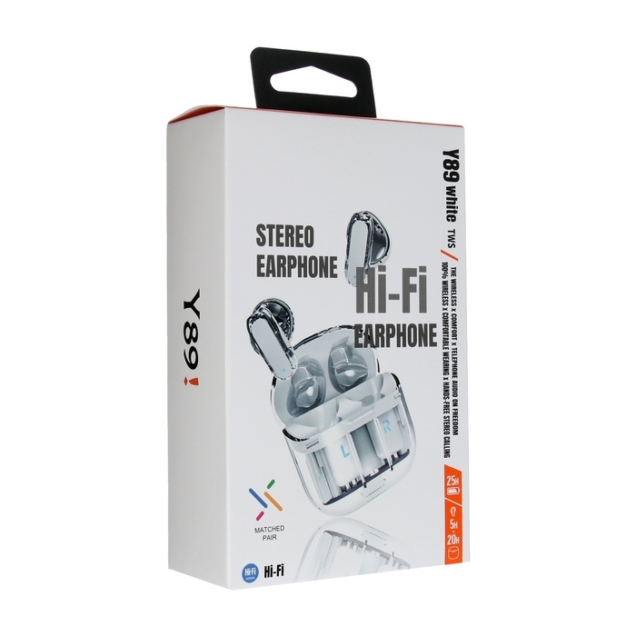 Наушники беспроводные Y89, TWS, вкладыши, BT 5.3 , 30/300 мАч, прозрачные, белые Наушники беспроводные Y89, TWS, вкладыши, BT 5.3 , 30/300 мАч, прозрачные, белые