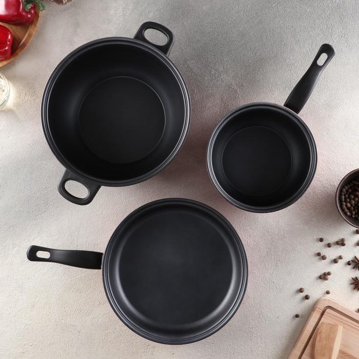 Набор посуды Promo Stone violet: кастрюля 3 л, d=24 см, ковш 1,3 л, сковорода d=24 см, крышки 2 шт, антипригарное покрытие, цвет бордовый