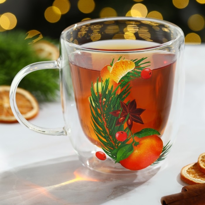 Новый год. Кружка новогодняя стеклянная с двойными стенками &laquo;Аромат праздника&raquo;, 300 мл