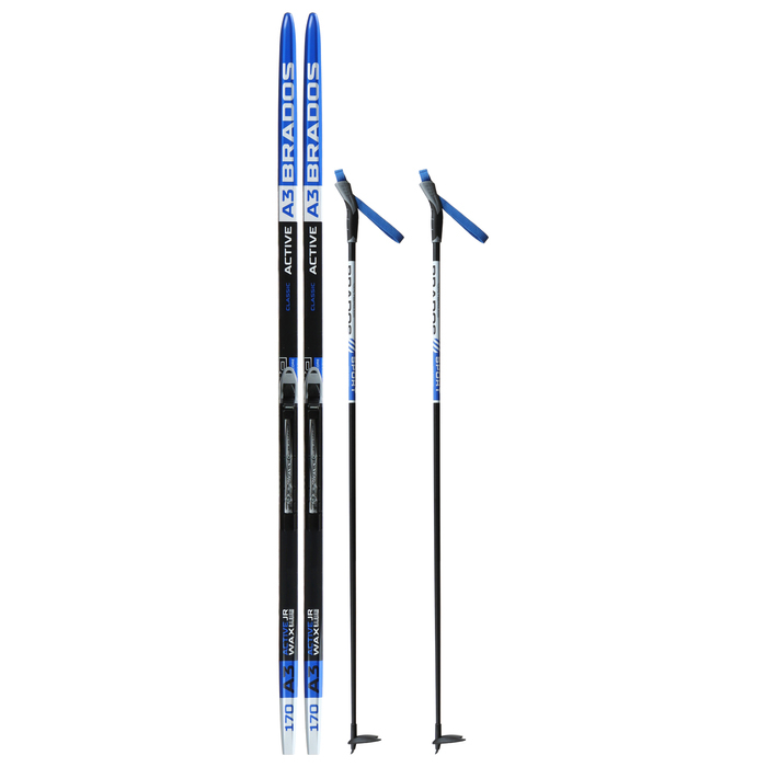 Комплект лыжный: пластиковые лыжи 170 см без насечек, стеклопластиковые палки 130 см, крепления NNN, цвета МИКС Комплект лыжный: пластиковые лыжи 170 см без насечек, стеклопластиковые палки 130 см, крепления NNN, цвета МИКС