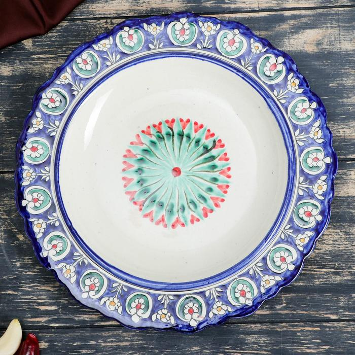 Блинница Риштанская Керамика Блинница Риштанская Керамика "Узоры", 24 см, синий