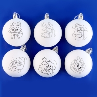 Ёлочные шары под раскраску на новый год &laquo;Лучший подарок&raquo;, 6 шт, новогодний набор для творчества