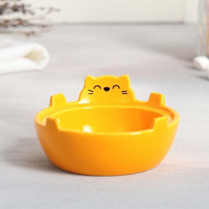 Чайная пара керамическая &laquo;Лапочка&raquo;, кружка 150 мл, миска 10х3 см, цвет жёлтый