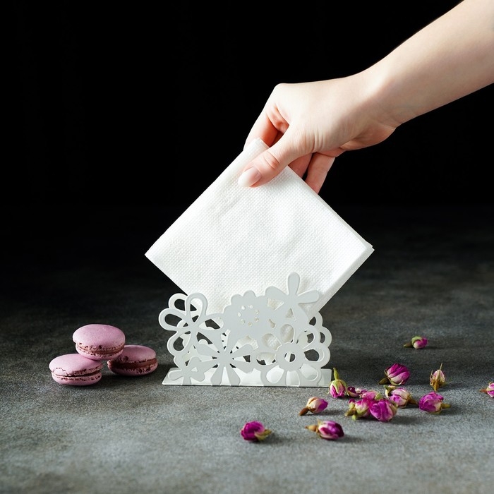 Салфетница «Цветы», 13×4,5×9 см, цвет белый Салфетница «Цветы», 13×4,5×9 см, цвет белый