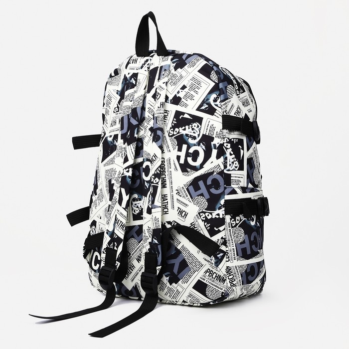 Рюкзак молодёжный из текстиля на молнии, 3 кармана, цвет чёрный/белый Рюкзак молодёжный из текстиля на молнии, 3 кармана, цвет чёрный/белый