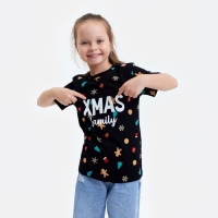 Футболка детская KAFTAN "Xmas family" , размер 32 (110-116), цвет чёрный