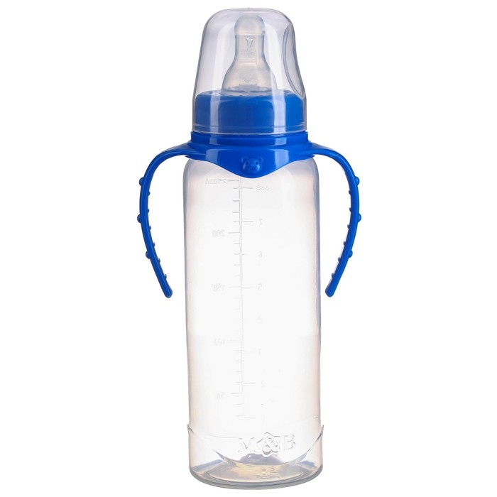 Бутылочка для кормления, классическое горло, 250 мл., от 3 мес., цилиндр, с ручками, цвет МИКС