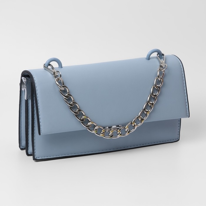 Цепочка для сумки, с карабинами, металлическая, плоская, 18 &times; 13 мм, 30 см, цвет серебряный