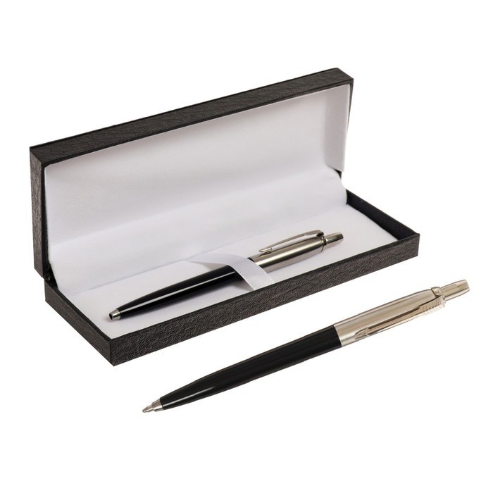 Ручка подарочная шариковая Calligrata, в кожзам футляре ПБ J, автоматическая, корпус черный/серебро Ручка подарочная шариковая Calligrata, в кожзам футляре ПБ J, автоматическая, корпус черный/серебро