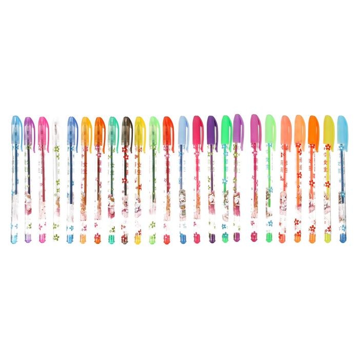 Набор гелевых ручек, 24 цвета, металлик, корпус с рисунком, в блистере на кнопке