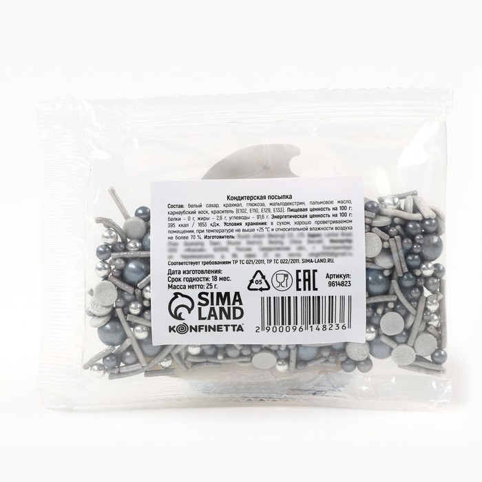 Посыпка кондитерская: серебристая, 25 г. Посыпка кондитерская: серебристая, 25 г.