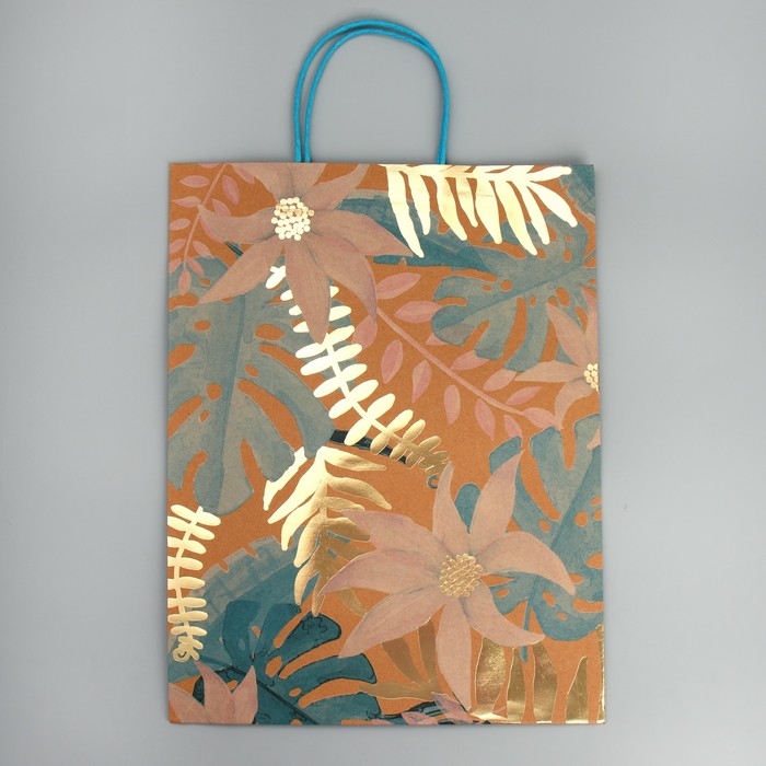 Пакет подарочный крафтовый, упаковка, Flowers for you, 39 х 30 х 14 см