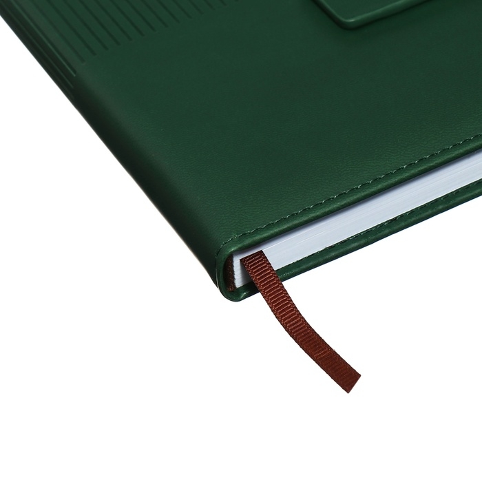 Ежедневник недатированный, А5, 140л, клетка, обл.кожзам, с хлястиком, Полоски изумрудный