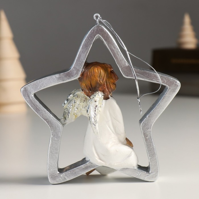 Сувенир полистоун подвеска Сувенир полистоун подвеска "Ангелочек на звёздочке" серебристые крылья 4,5х11х11 см