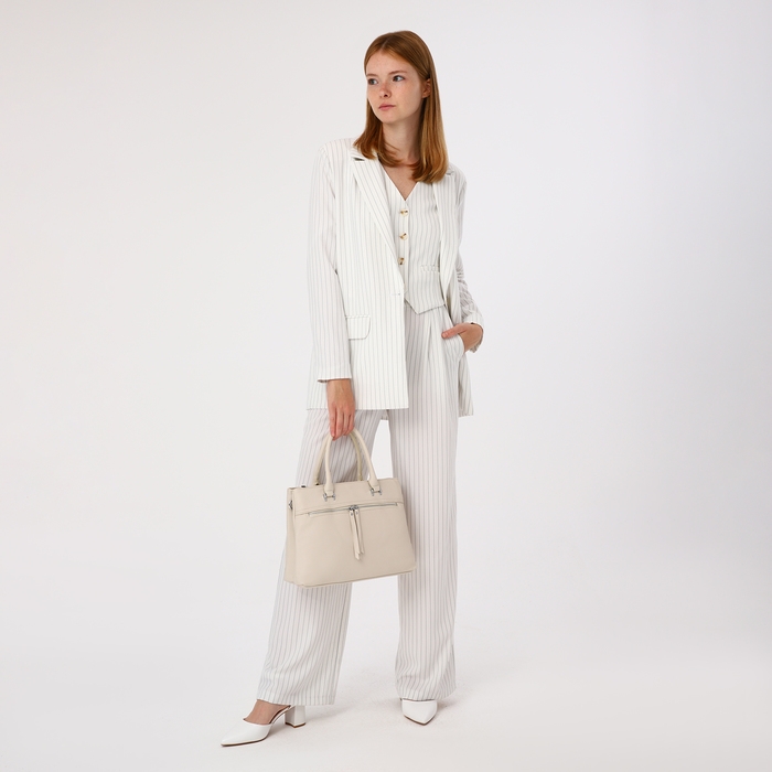 Сумка-тоут на молнии, 2 наружных кармана, цвет молочный Сумка-тоут на молнии, 2 наружных кармана, цвет молочный