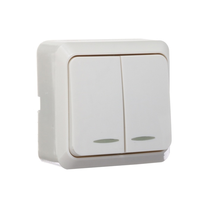 Выключатель Luazon Lighting "Лига", 10 А, 2 клавиши, накладной, c подсветкой, белый