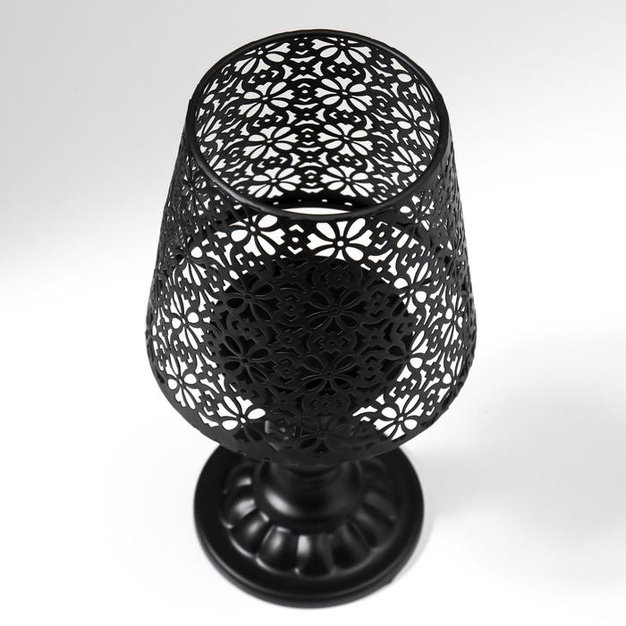 Подсвечник металл на 1 свечу "Абажур с цветами" чёрный 23х11х11 см