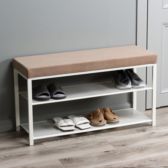 Банкетка &laquo;Торонто 33C&raquo;, 92,5&times;31,6&times;11,3 см, цвет каркаса белый, цвет сиденья бежевый