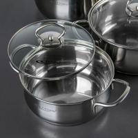 Набор кастрюль &laquo;Лира&raquo;, 3 предмета: 1,6 л, 2,2 л, 3,2 л, стеклянные крышки, капсульное дно, индукция