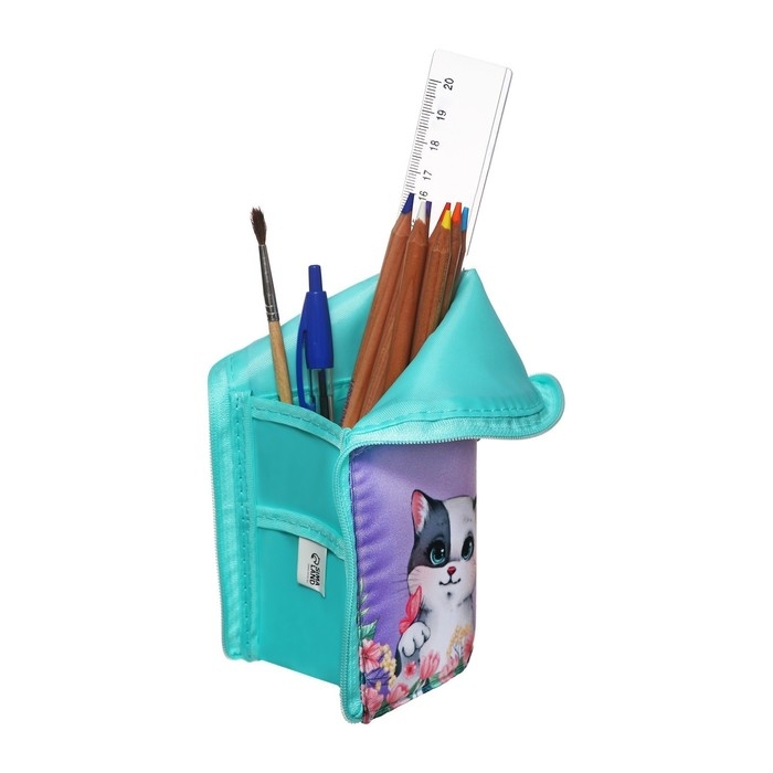 Пенал тубус-подставка, 85 х 210 х 65 мм, мягкий, тканевый, Calligrata, ПМО 12-20 Пенал тубус-подставка, 85 х 210 х 65 мм, мягкий, тканевый, Calligrata, ПМО 12-20 "Котик в цветах"