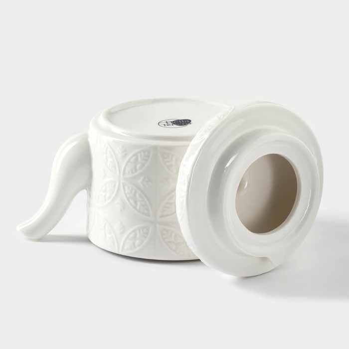 Набор фарфоровый чайный BellaTenero &laquo;Орнамент&raquo;, 3 предмета: чайник 400 мл, кружка 280 мл, бамбуковая подставка, цвет белый