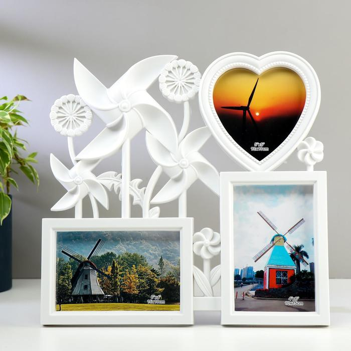 Фоторамка пластик на 3 фото 10х15, 12х12 см Фоторамка пластик на 3 фото 10х15, 12х12 см "Ветерки" белая 30х32х2 см