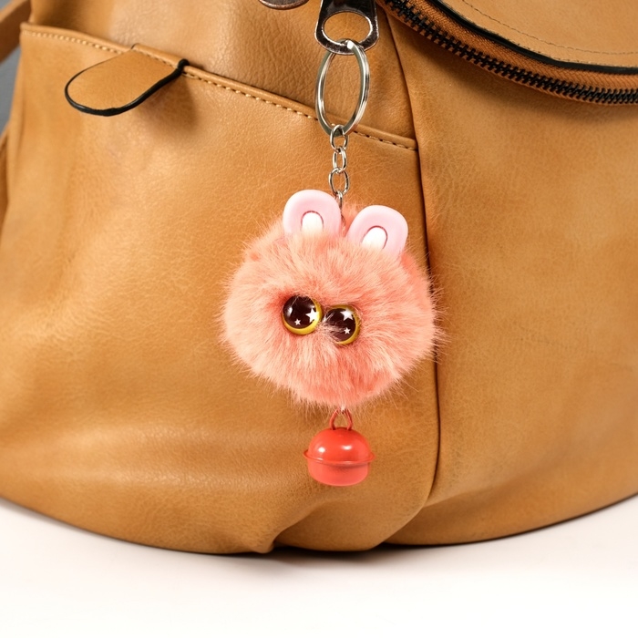 Пушистик на кольце Пушистик на кольце "Звёздные глазки с бубенчиком" персиковый 8,5х6х6 см