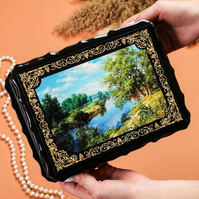 Шкатулка «Лесной берег», 17×23×6 см, лаковая миниатюра Шкатулка «Лесной берег», 17×23×6 см, лаковая миниатюра