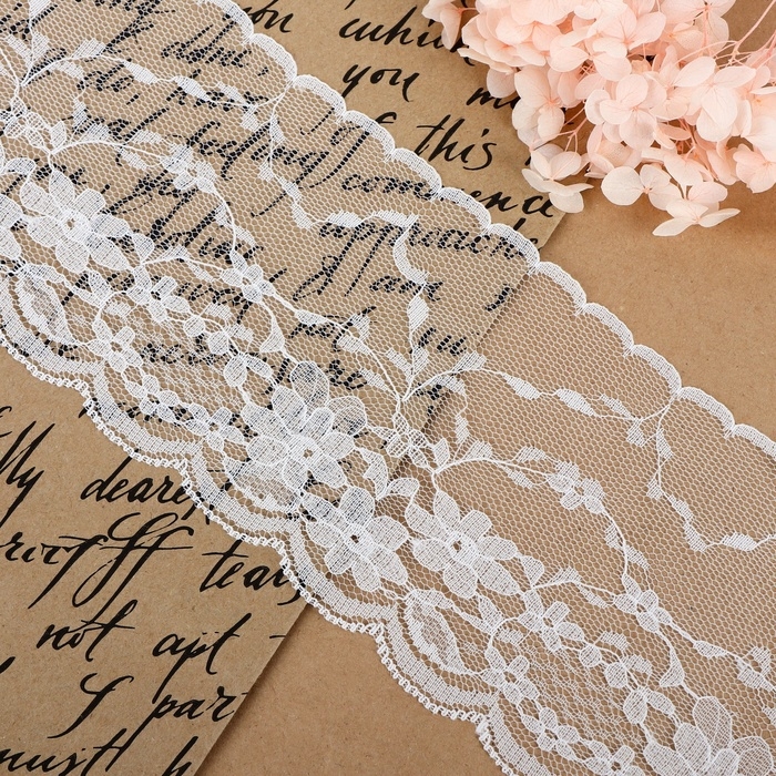 Кружево капроновое, 90 мм &times; 3 &plusmn; 0,5 м, цвет белый