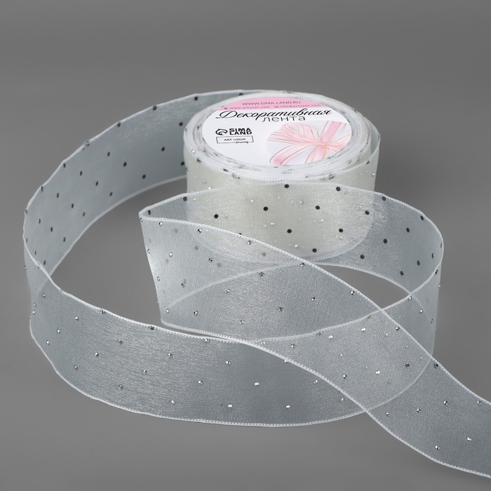 Лента капроновая, со стразами, 38 мм &times; 9,1 &plusmn; 0,5 м, цвет белый