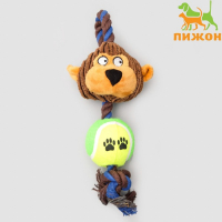 Игрушка для собак 3-в-1 "Обезьяна": канатная, мягкая с пищалкой, войлочный мяч, 30 см Игрушка для собак 3-в-1 "Обезьяна": канатная, мягкая с пищалкой, войлочный мяч, 30 см