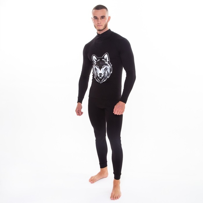 Термобельё мужское НАЧЁС (фуфайка, кальсоны) принт волк, цвет чёрный, размер 54 Термобельё мужское НАЧЁС (фуфайка, кальсоны) принт волк, цвет чёрный, размер 54