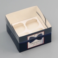 Коробка для 4 капкейка с прозрачной крышкой, "Мужской дляарок", 16 × 16 × 10 см, кондитерская упаковка Коробка для 4 капкейка с прозрачной крышкой, "Мужской дляарок", 16 × 16 × 10 см, кондитерская упаковка