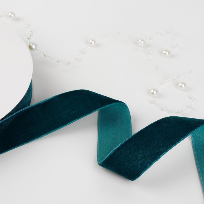 Лента бархатная, 25 мм, 18 ± 1 м, цвет изумрудный №72 Лента бархатная, 25 мм, 18 ± 1 м, цвет изумрудный №72