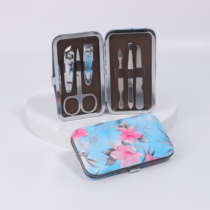 Набор маникюрный &laquo;Цветы&raquo;, 6 предметов, в футляре, цвет МИКС