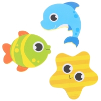 Набор для игры в ванне &laquo;Рыбалка: Веселые рыбки&raquo;, сачок, 3 мягких стикера, виды и цвет МИКС