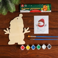Новогоднее ёлочное украшение под раскраску &laquo;Снеговик&raquo; + краски 6 цв по 3 г, 2 кисти