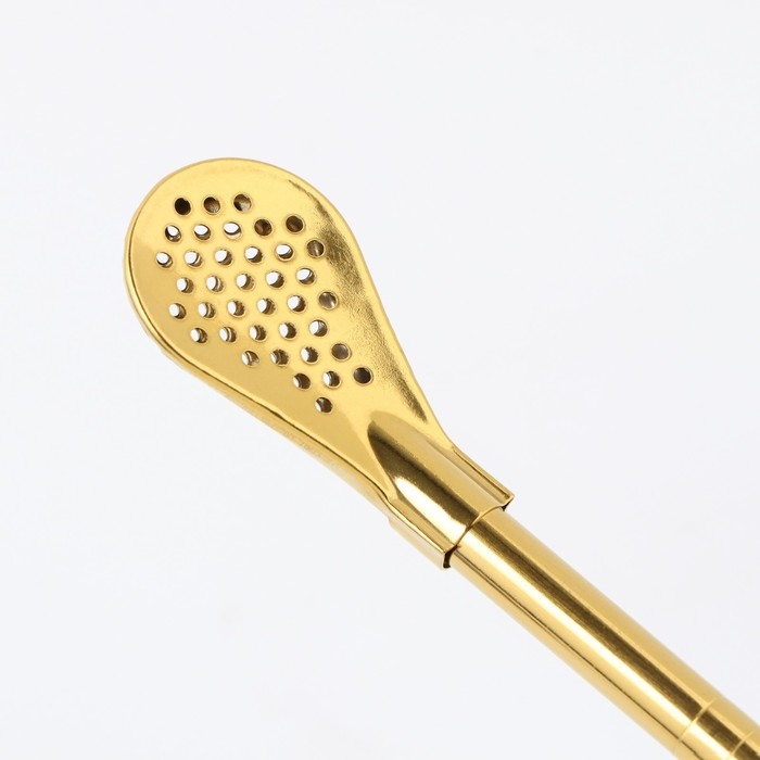 Бомбилья для чая Йерба Мате мини, набор 2 штуки с щёточками для чистки, золото, l-18.5 см