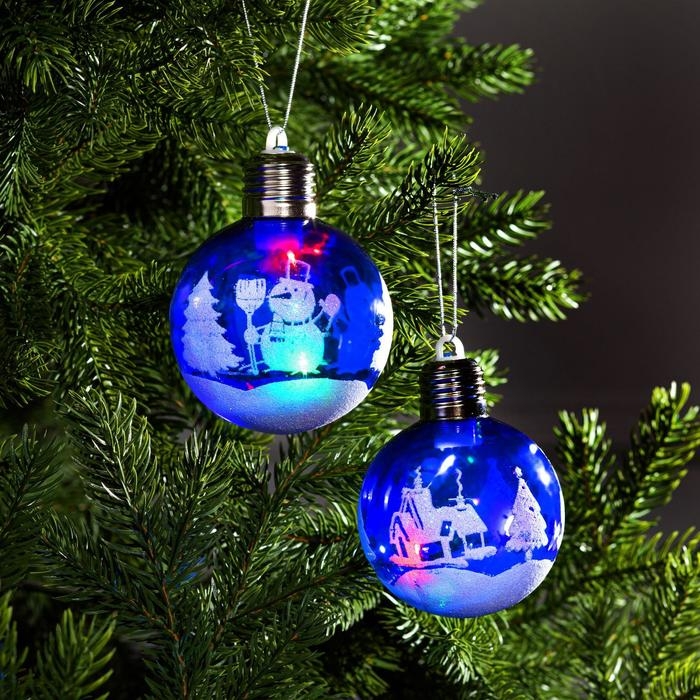 Набор ёлочных шаров «Зимний пейзаж» 2 шт., батарейки, 1 LED, свечение RGB Набор ёлочных шаров «Зимний пейзаж» 2 шт., батарейки, 1 LED, свечение RGB