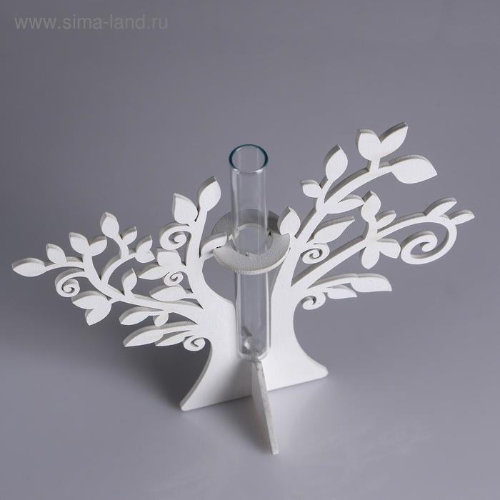 Кашпо деревянное 21&times;7.6&times;18.6 см с 1 колбой "Дерево", белый