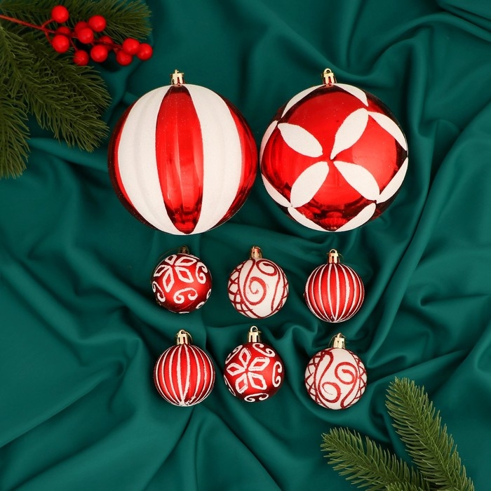 Набор шаров пластик d-5 и 12 см, 14 шт Набор шаров пластик d-5 и 12 см, 14 шт "Карнавал" красно-белый