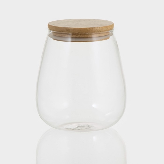 Банка стеклянная для хранения сыпучих продуктов «Эко», 900 мл, 12×14,5 см, с бамбуковой крышкой Банка стеклянная для хранения сыпучих продуктов «Эко», 900 мл, 12×14,5 см, с бамбуковой крышкой
