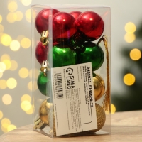 Шары ёлочные новогодние, на Новый год, пластик, d=3 см, 16 шт., цвет зелёный, красный и золотой