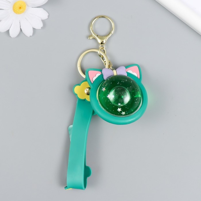 Брелок резина Брелок резина "Шарик-котик" с браслетом и карабином, зелёный 4х5,5х5,5 см