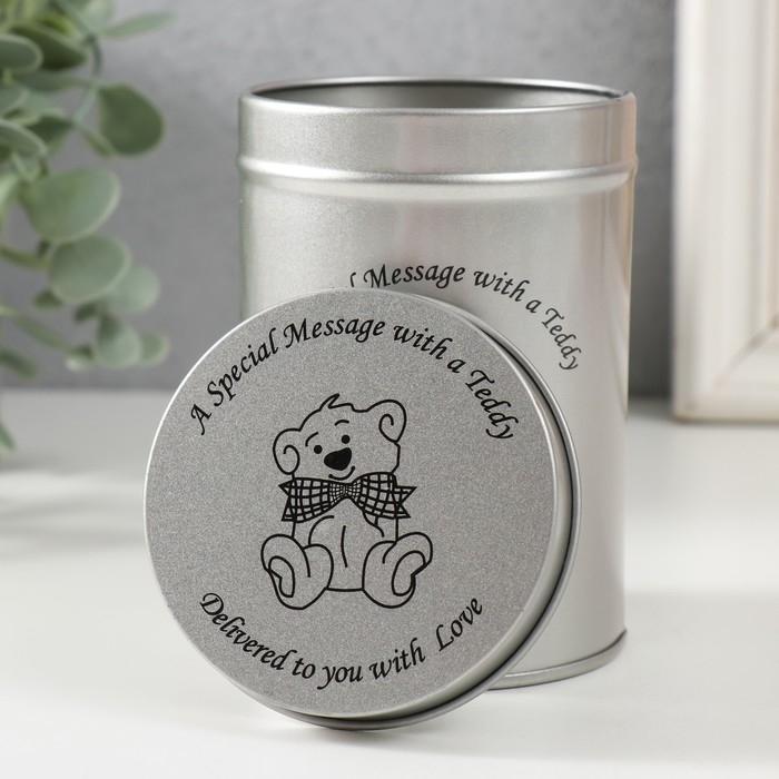 Шкатулка металл цилиндр Шкатулка металл цилиндр "Медвежонок сбантом" 7,5х7,5х11 см