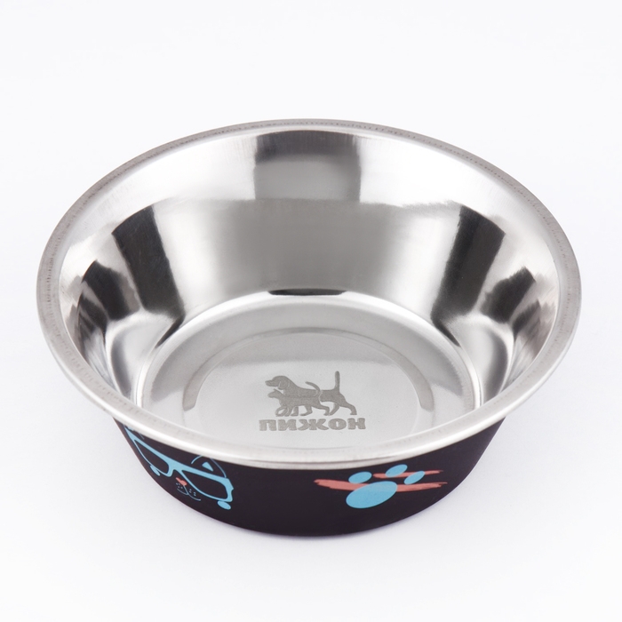 Миска округлая с нескользящим основанием и принтом, 450 мл, чёрная Миска округлая с нескользящим основанием и принтом, 450 мл, чёрная