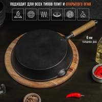 Сковорода чугунная Magma «Эко», 25×4,5 см, с 2 сливами и съёмной деревянной ручкой, индукция, цвет чёрный Сковорода чугунная Magma «Эко», 25×4,5 см, с 2 сливами и съёмной деревянной ручкой, индукция, цвет чёрный