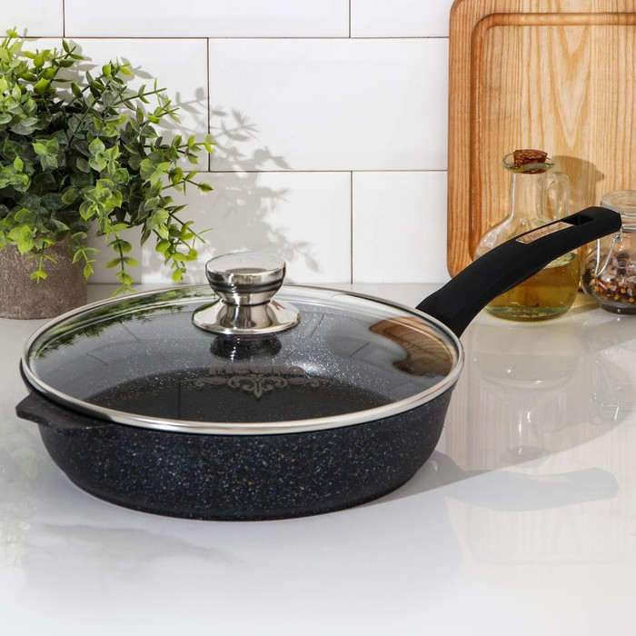 Сковорода &laquo;Гранит Star&raquo;, d=26 см, стеклянная крышка, антипригарное покрытие, тёмно-синий